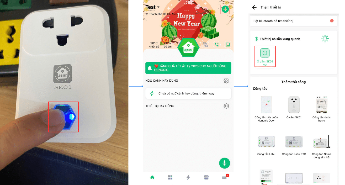 Thêm ổ cắm vào ứng dụng Hunonic