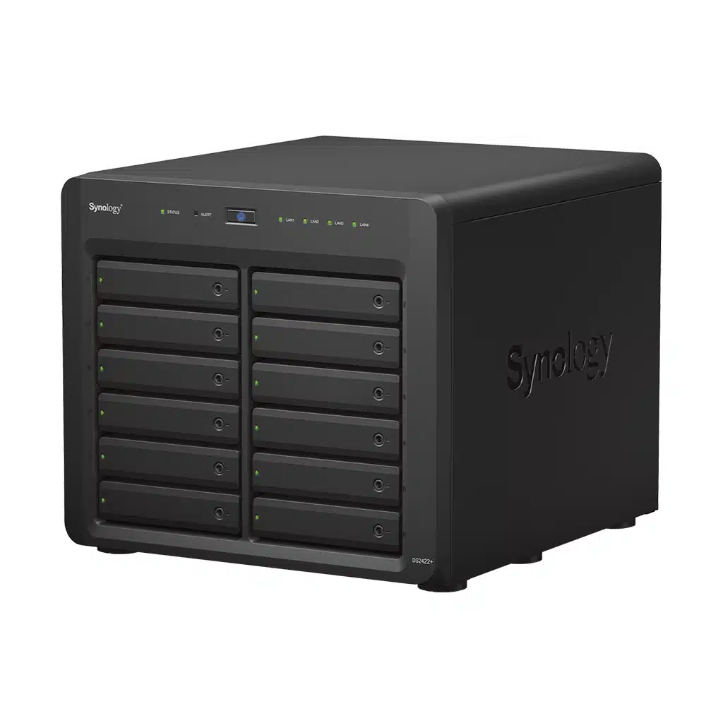 Thiết Bị Lưu Trữ NAS Synology DS2422+ – Thiết Bị Lưu Trữ Dữ Liệu 12 Khay Mở Rộng Đến 24 Ổ Cứng, RAM 4GB DDR4, Hỗ Trợ Nâng Cấp 32GB