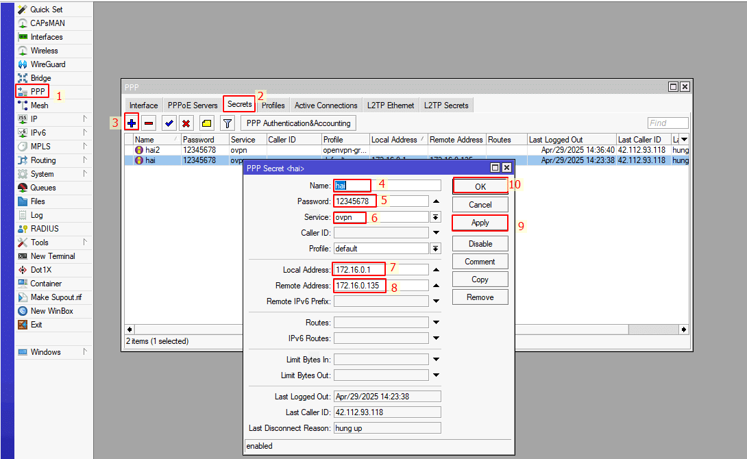 Tạo user để client kết nôi