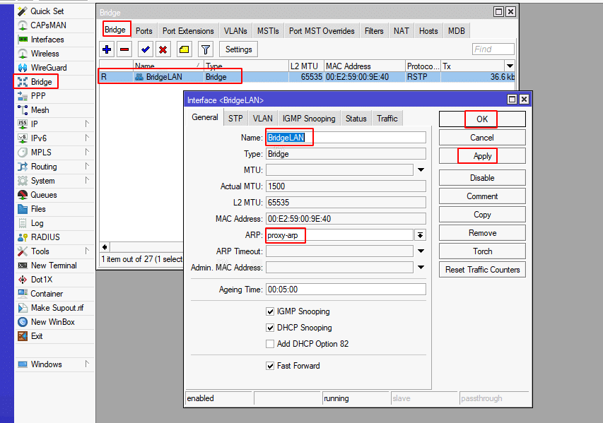 Enable dịch vụ proxy ARP
