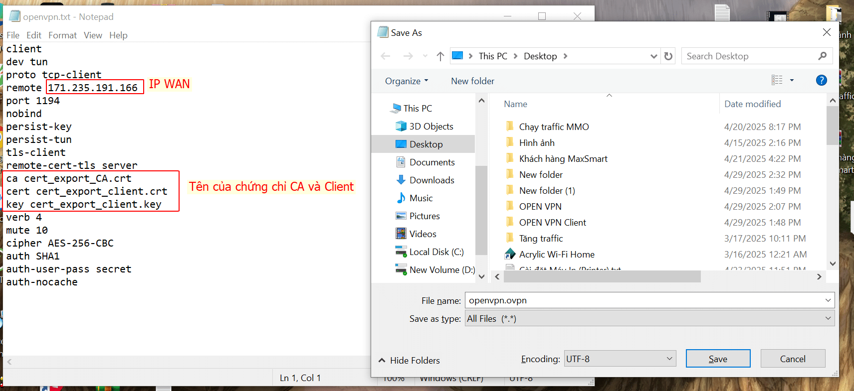 Tạo file openvpn.ovpn