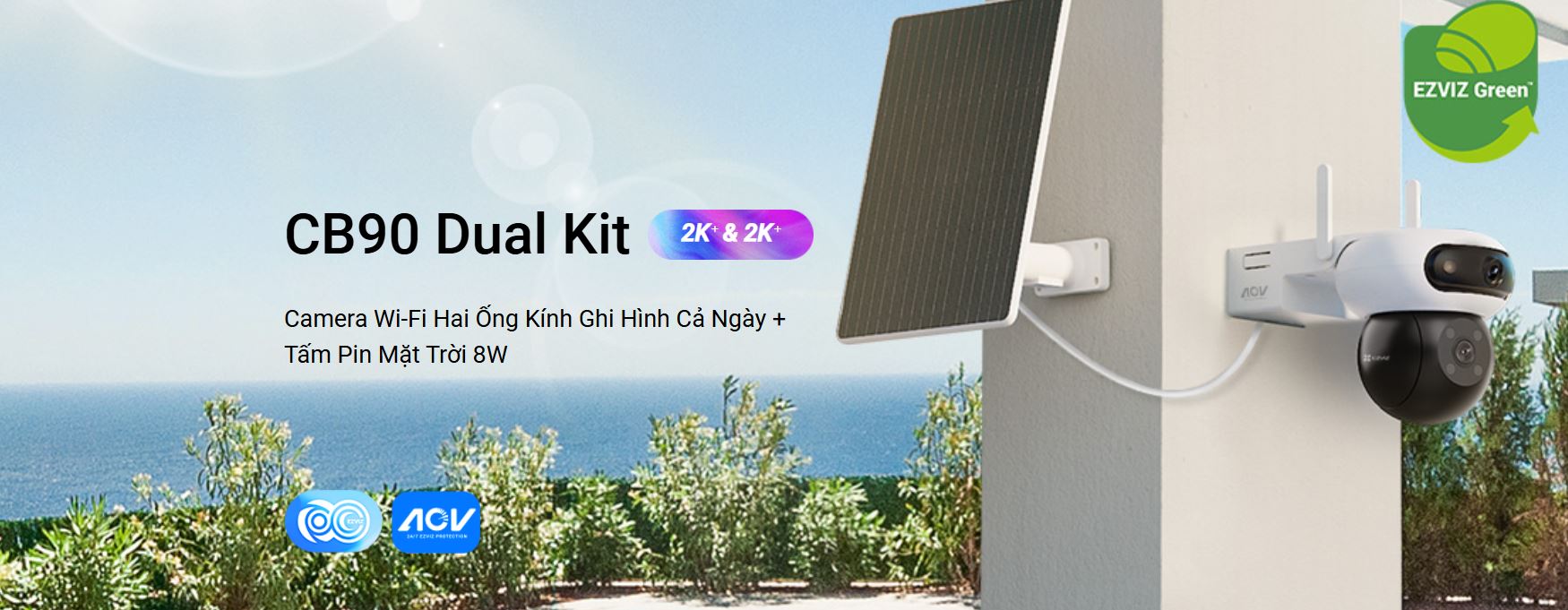 Camera EZVIZ CB90 Dual Kit 2K+ – Camera Dùng Pin Sạc, Ống Kính Kép 4MP, Camera WiFi Ngoài Trời