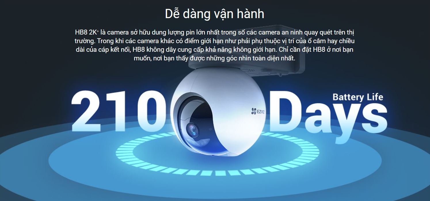 Camera EZVIZ HB8 Lite Kit 2K+ – Camera Dùng Pin Sạc, Camera WiFi Ngoài Trời, Có Màu Ban Đêm