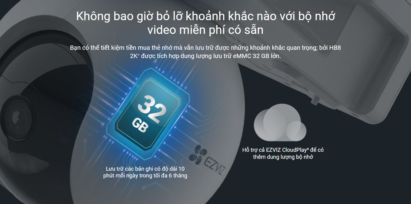 Camera EZVIZ HB8 Lite Kit 2K+ – Camera Dùng Pin Sạc, Camera WiFi Ngoài Trời, Có Màu Ban Đêm
