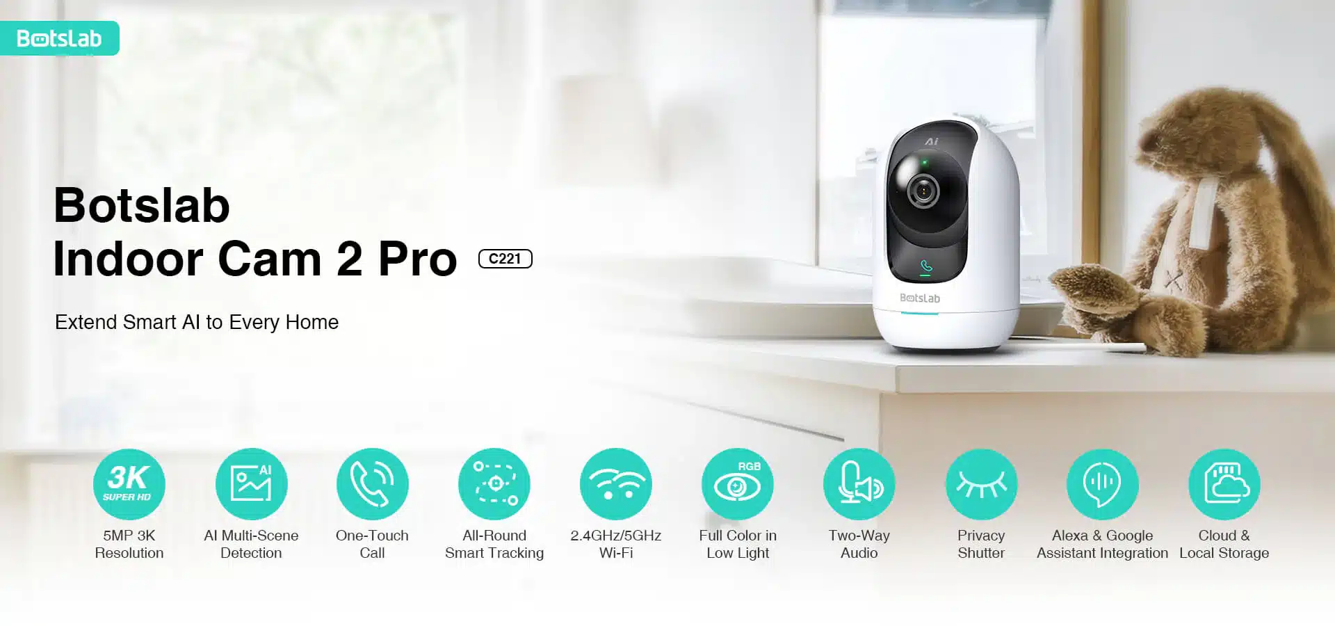 Camera Botslab C221 3K – Camera WiFi 3MP, Gọi 1 Chạm, Camera Trong Nhà 