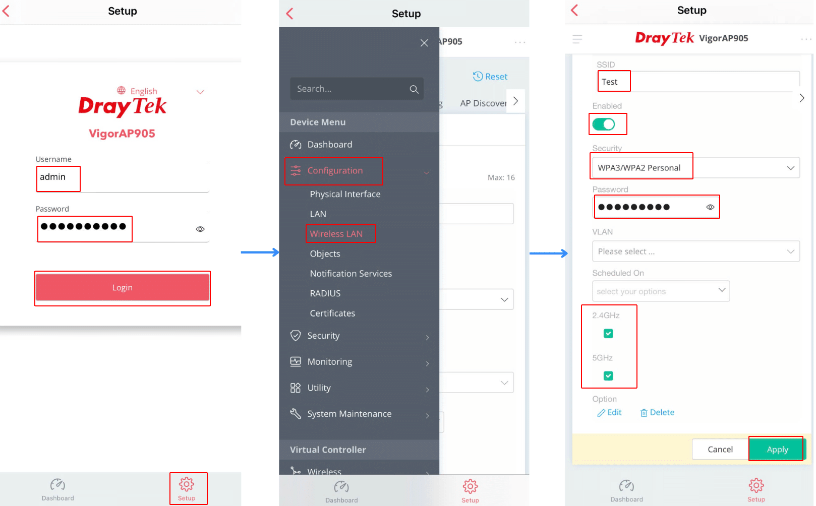 Tạo SSID trong wireless app