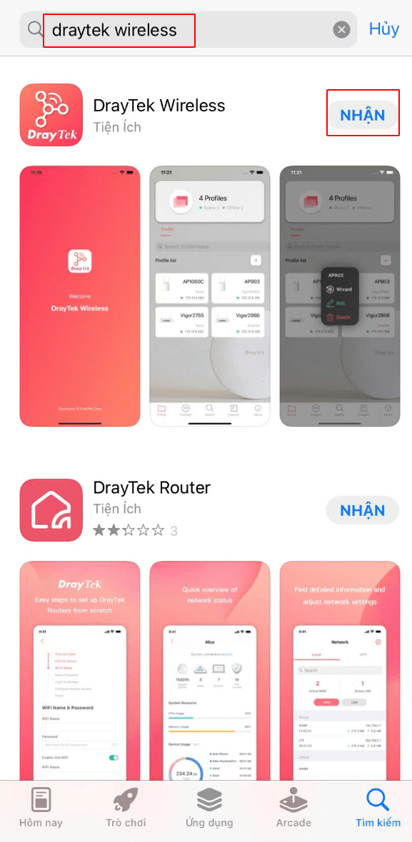 Tải ứng dụng draytek wireless app