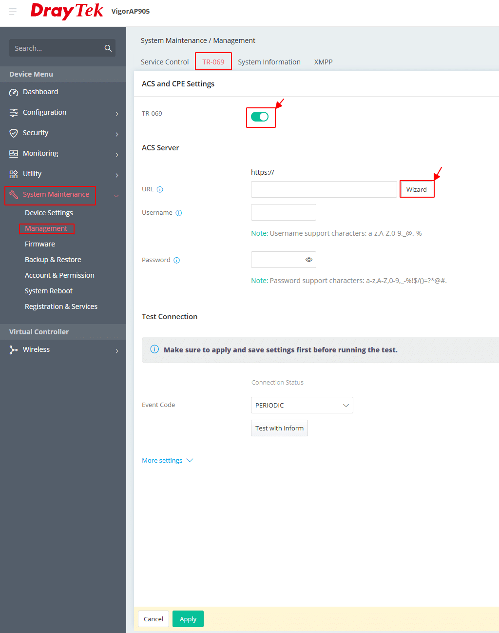 Bật tính năng TR-069