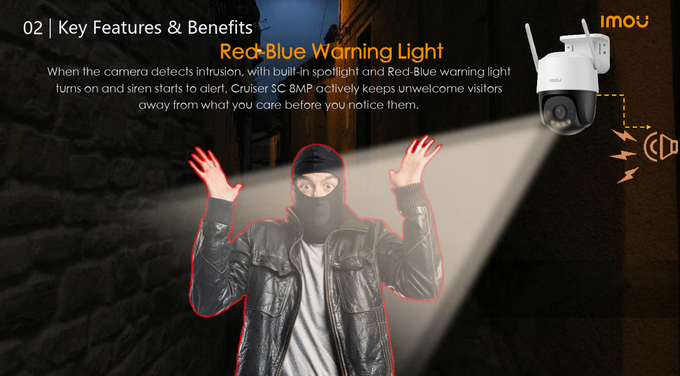 Đèn cảnh báo xanh đỏ như đèn cảnh sát, khiến kẻ gian sợ hãi.