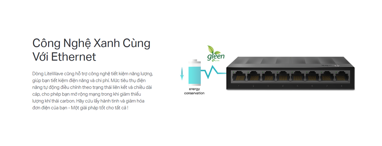 Công nghệ Green Ethernet trên switch TP-Link LS1008G