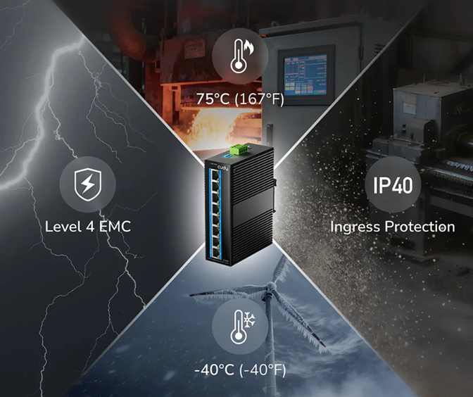 Switch Cudy IF1008P thiết kế công nghiệp IP40 – Vỏ nhôm tản nhiệt không quạt