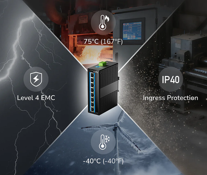 Thiết kế vỏ nhôm IP40 bền bỉ của Switch Cudy IG1008P công nghiệp