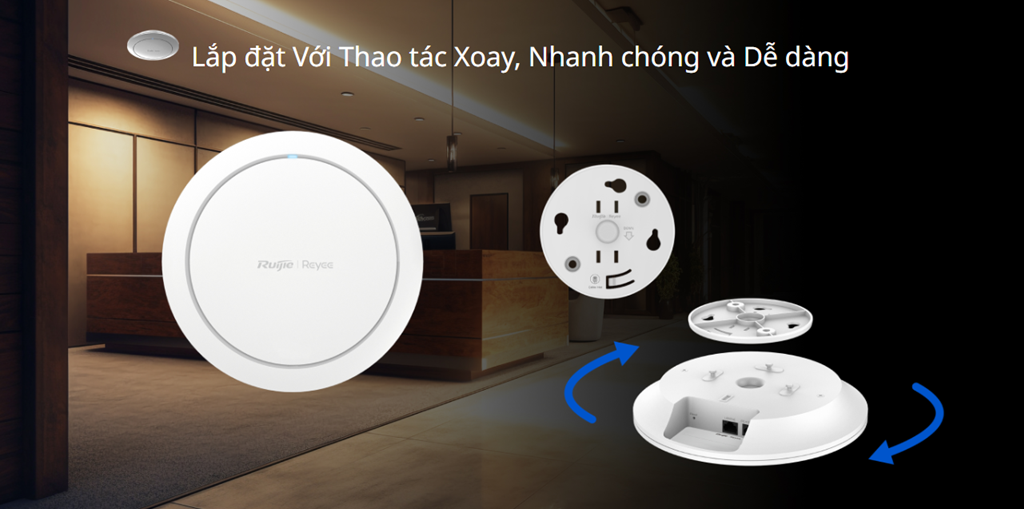 Thiết kế gắn trần nhỏ gọn của Access Point RG-RAP2266