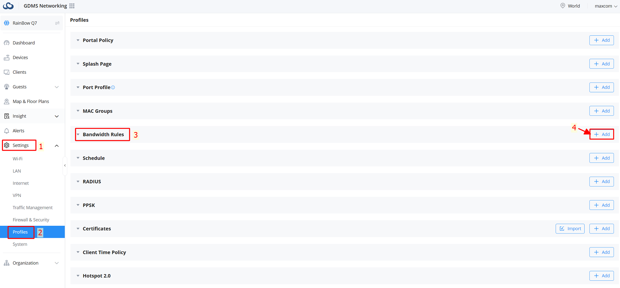 Tạo Bandwidth rules
