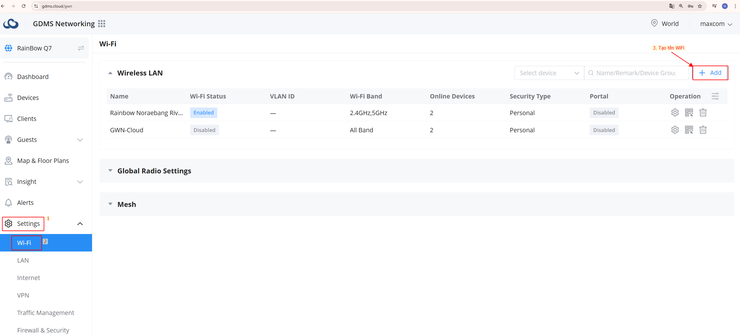 Tạo SSID WiFi Grandstream
