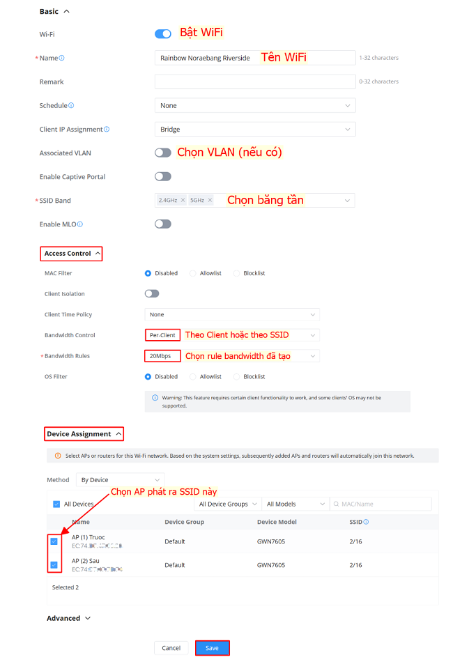Chọn Bandwidth Rules