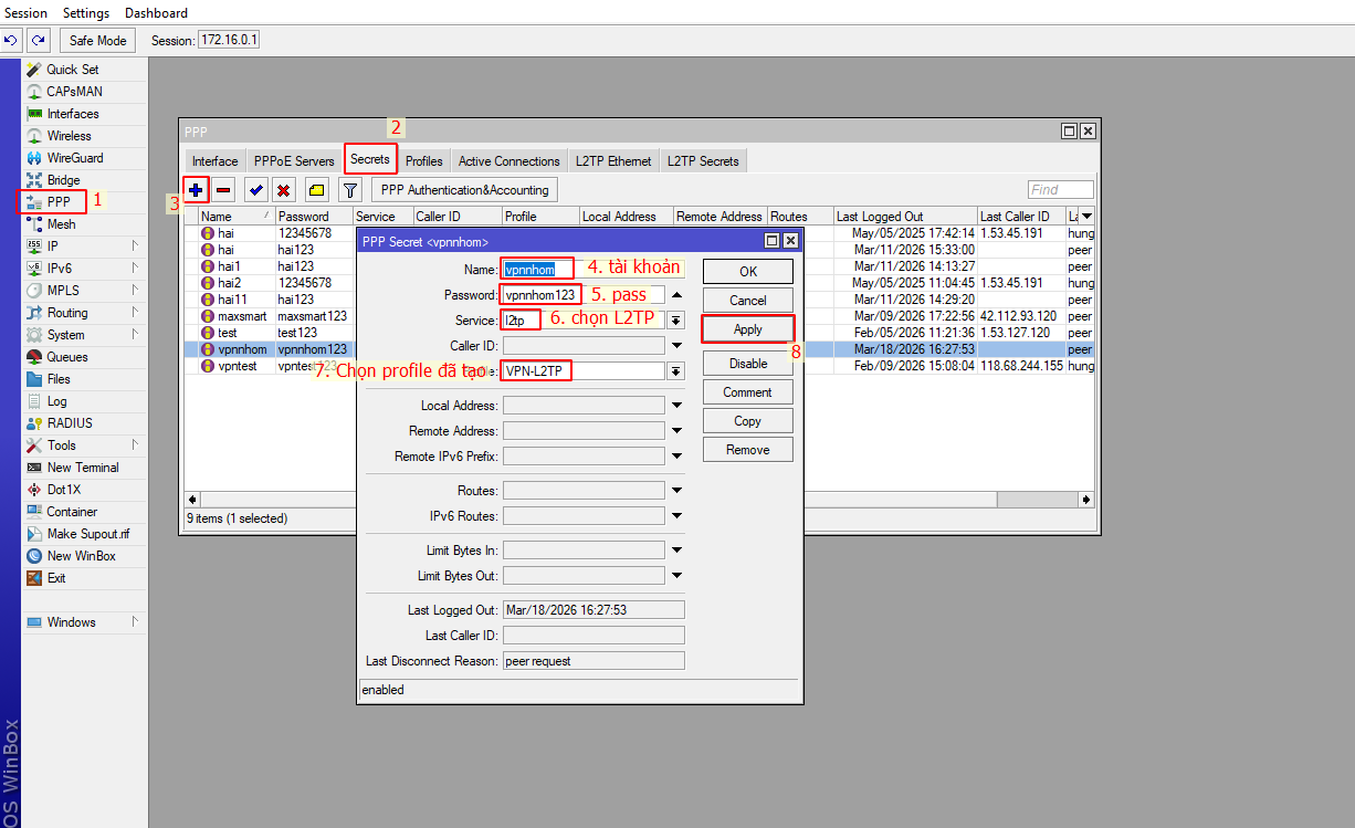 Tạo Secrets tài khoản user
