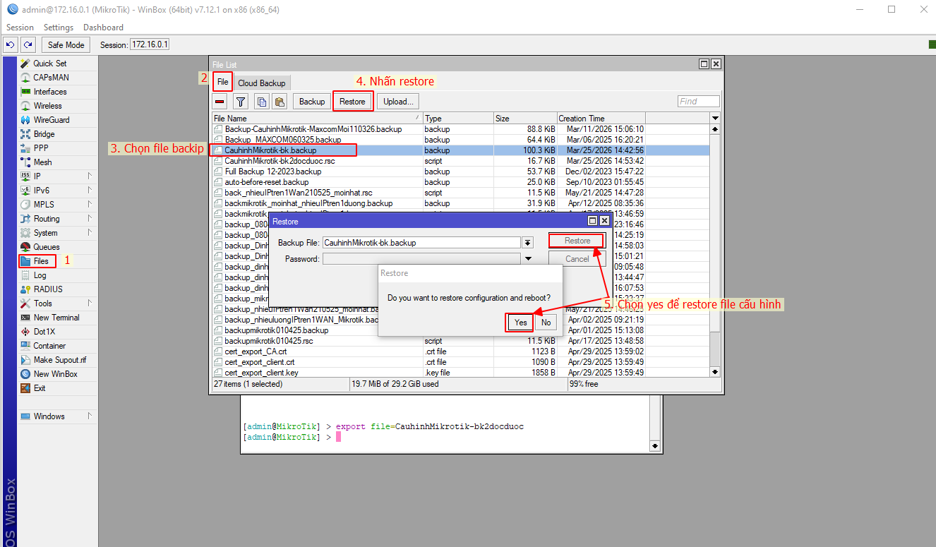 Restore file cấu hình