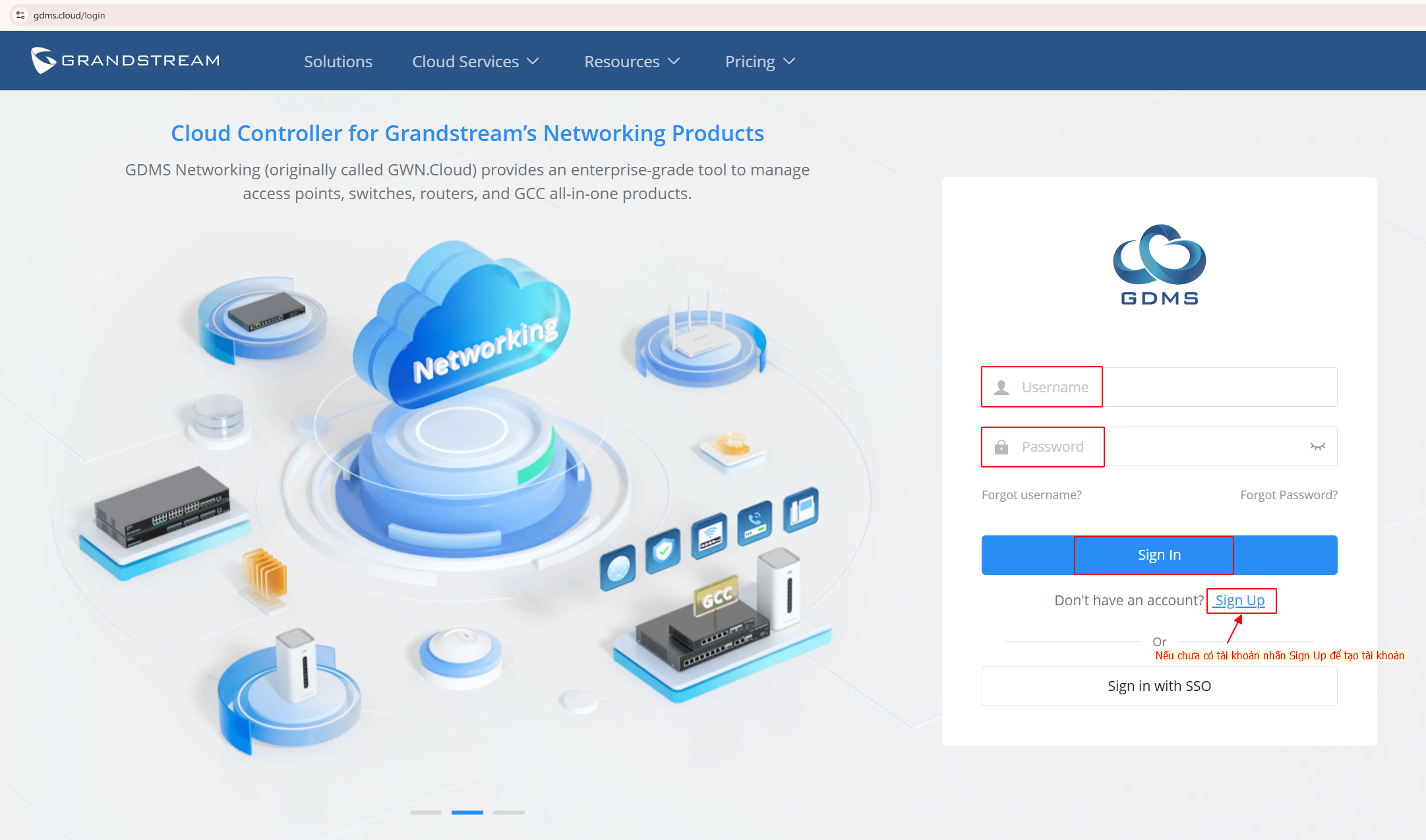 Đăng nhập cloud gdms
