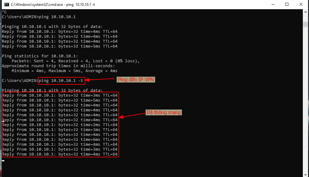 Ping thông mạng với router