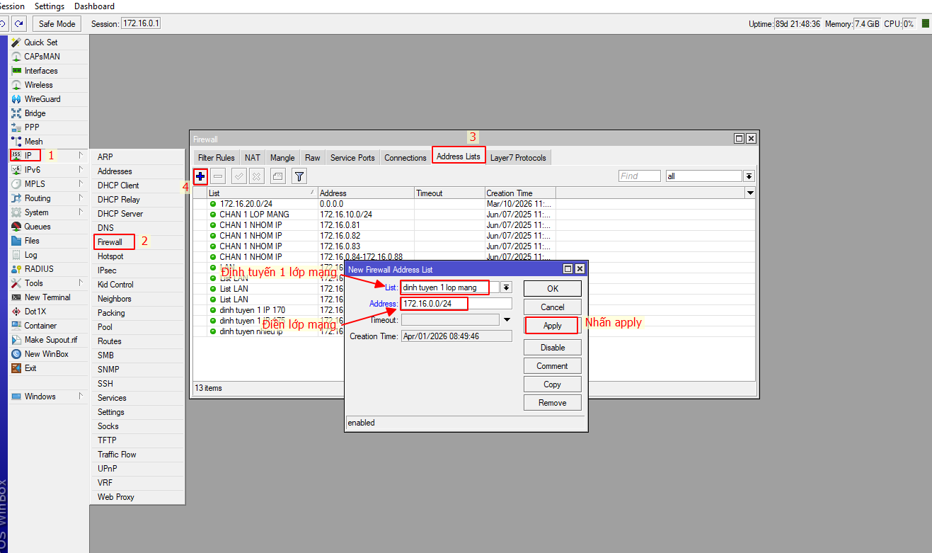 List nhiều lớp mạng