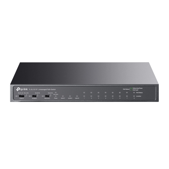Switch TP-Link TL-SL1311P – Switch 8 Cổng PoE 100Mbps, 2 Cổng Uplink Gigabit, Switch Unmanaged 65W