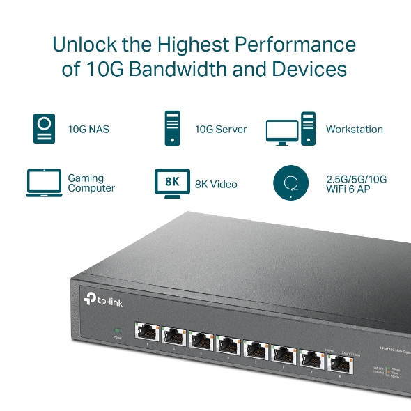Switch TP-Link TL-SX1008 với 8 cổng 10G Multi-Gig